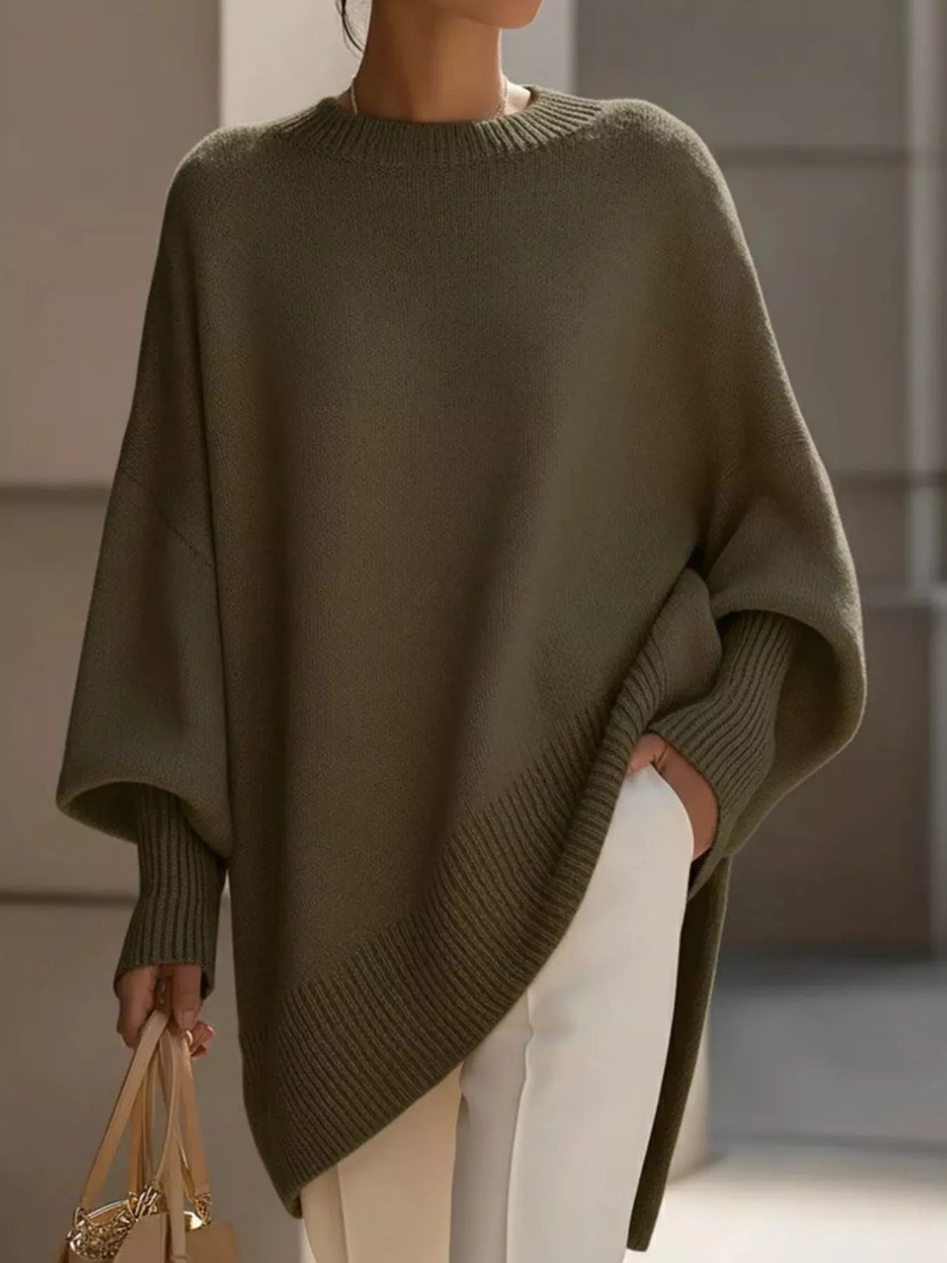 Oversized Batwing Sleeve Round Neck Sweater - Salt & Stone
