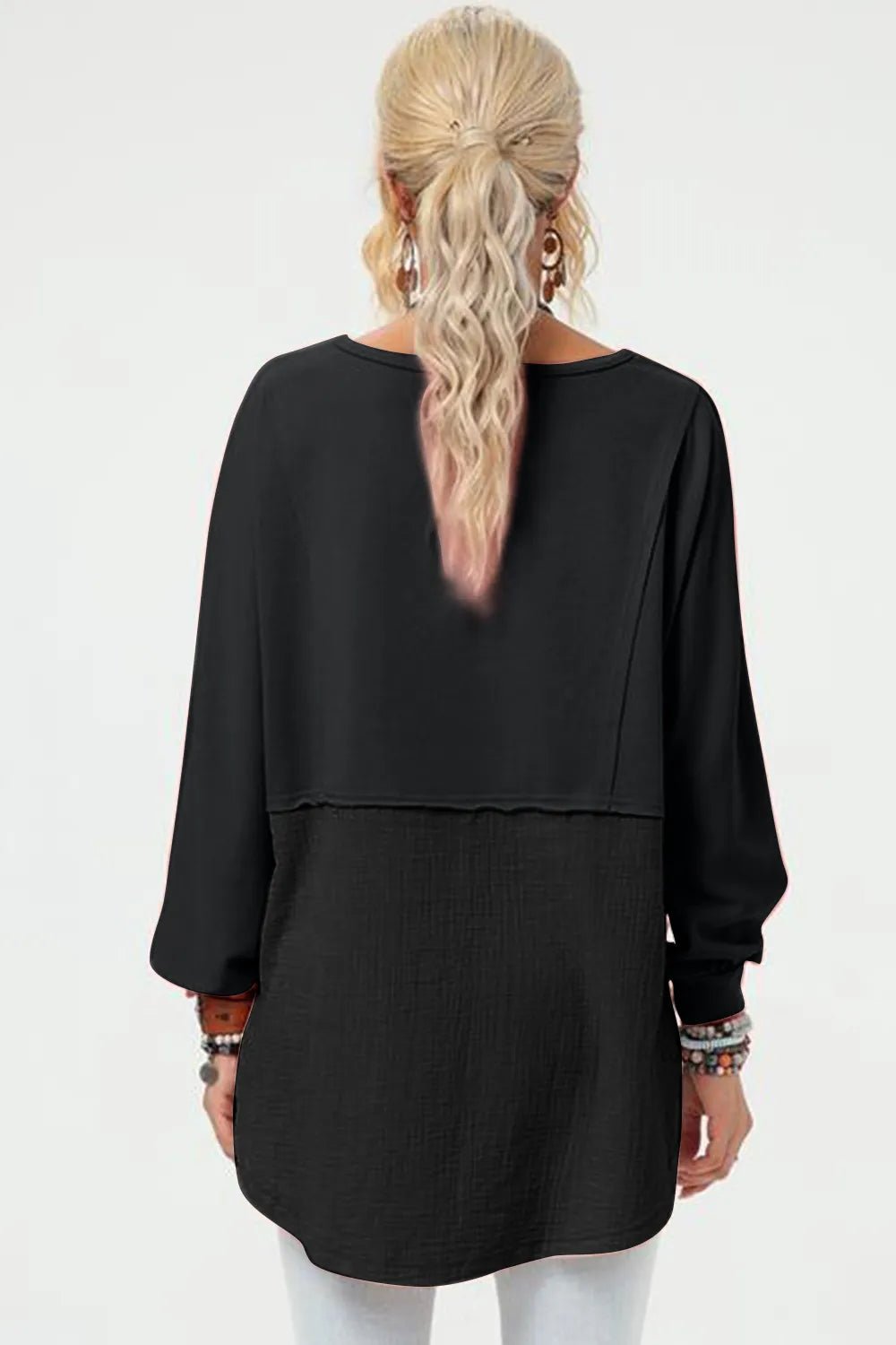 Double Take Full Size Long Sleeve High - Low T-Shirt - Salt & Stone