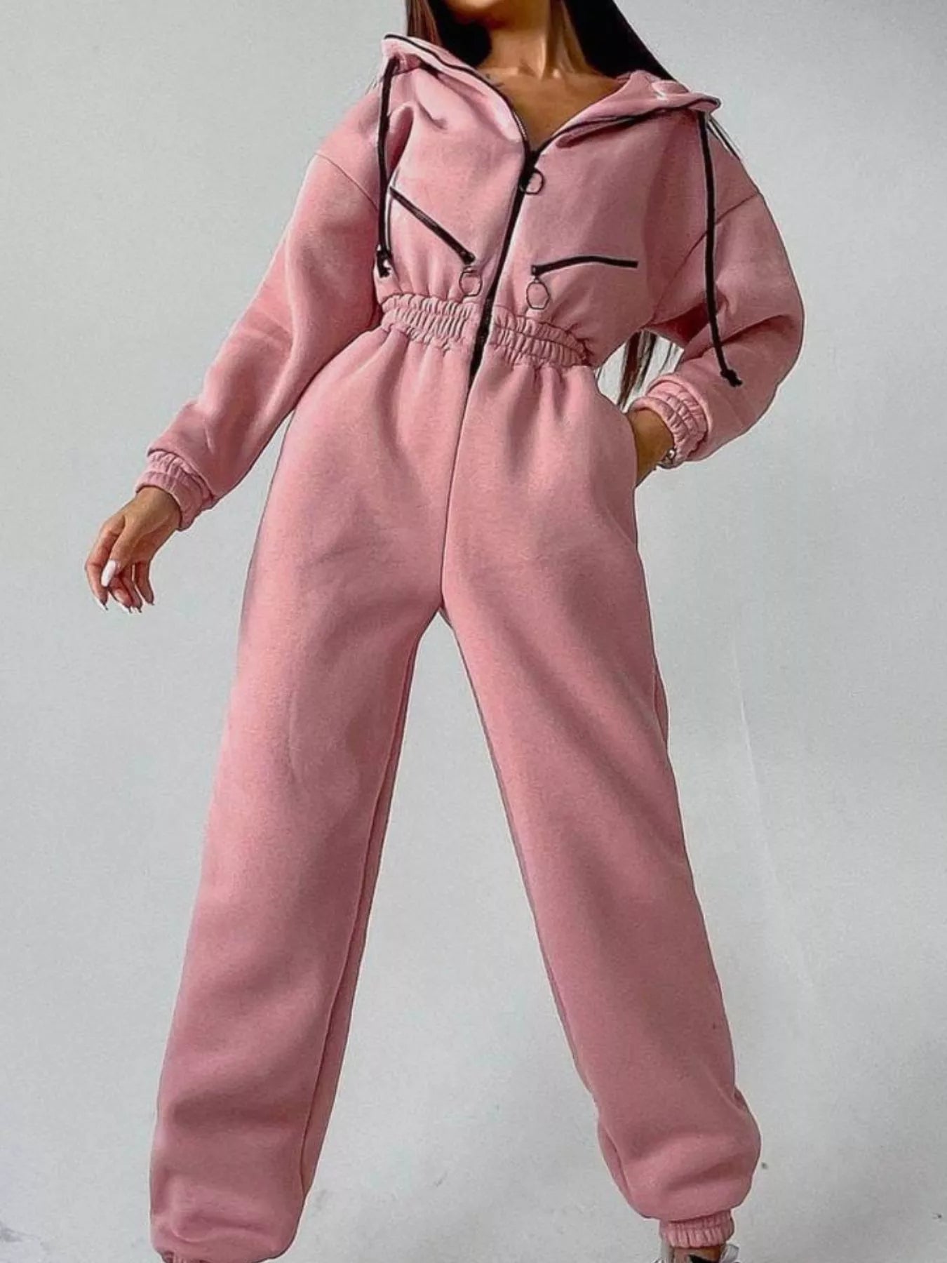 Hooded Zip - Up Long Sleeve Jumpsuit - Salt & Stone