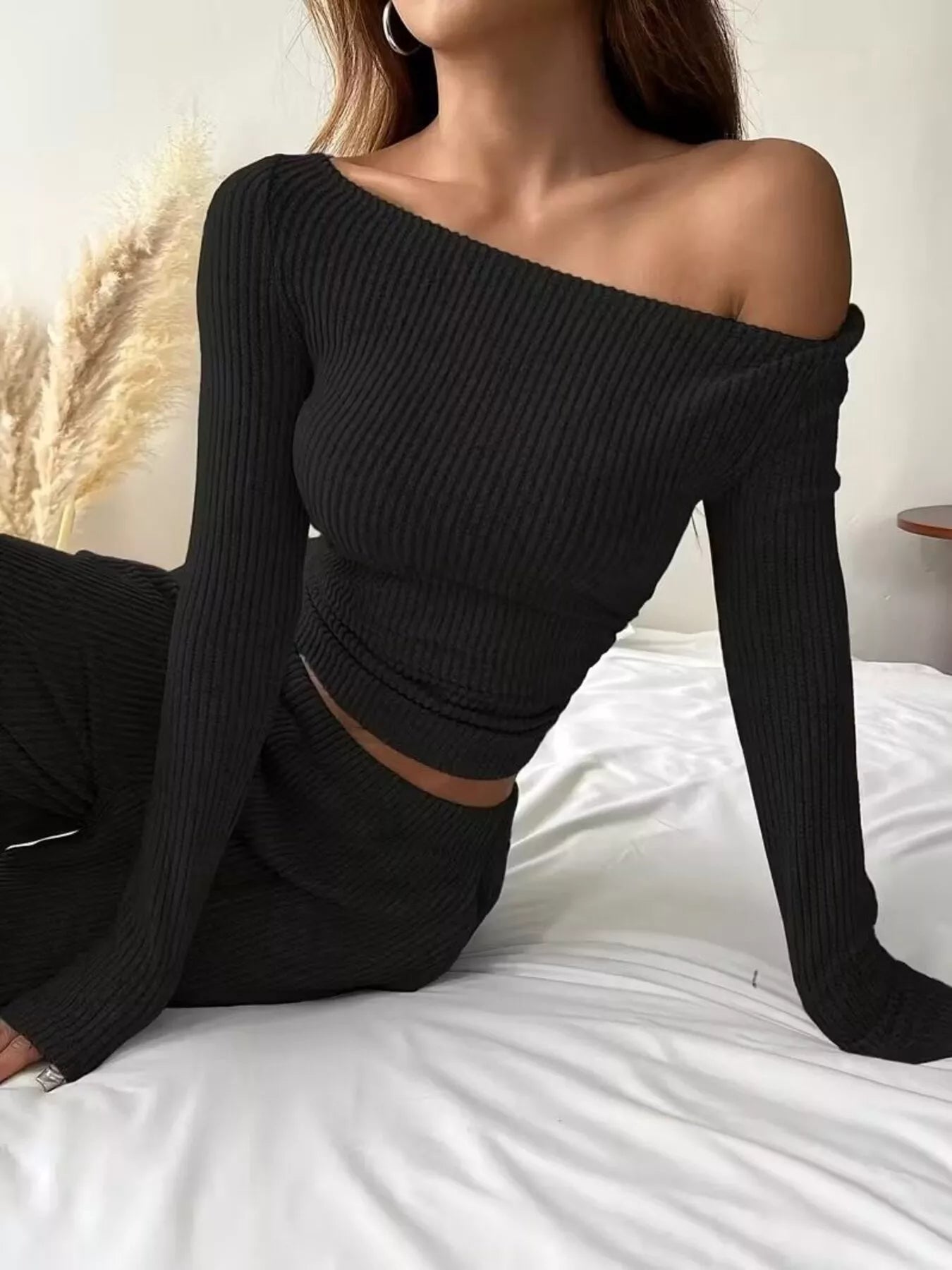 Ribbed Knit Boat Neck Top and Pants Set - Salt & Stone