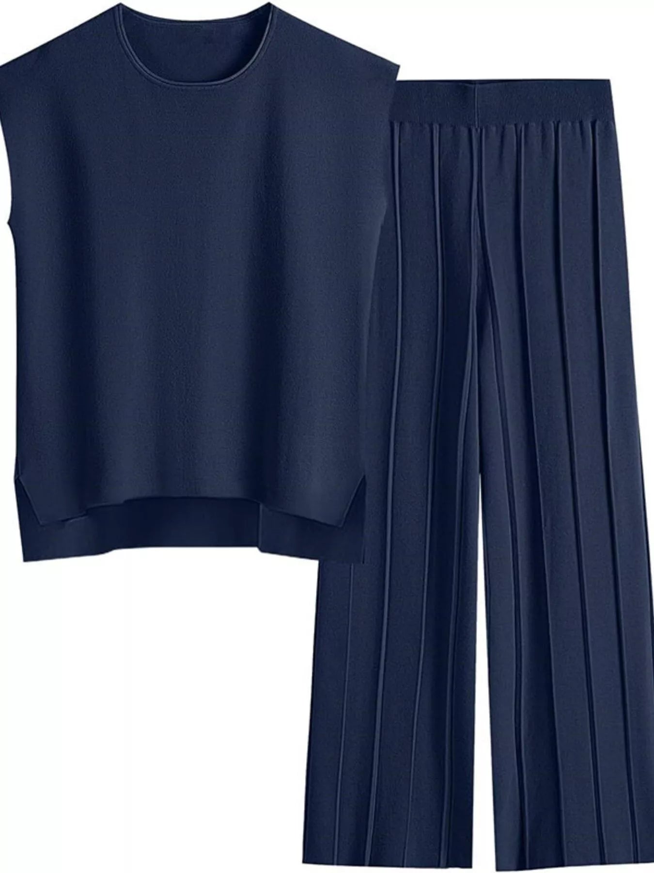 Casual Solid Color Cap Sleeve Top and Pants Knit Set - Salt & Stone