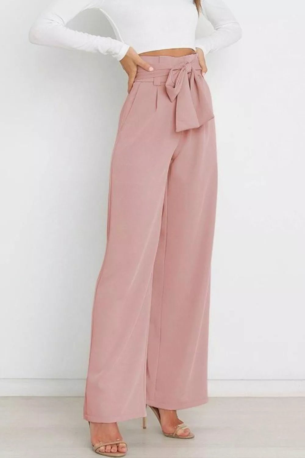 High Waist Tie Front Wide Leg Pants - Salt & Stone
