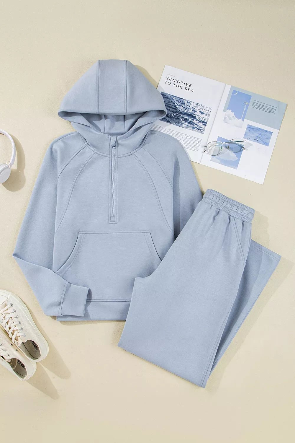 Half Zip Thumbhole Sleeve Hoodie and Pants 2pcs Outfit - Salt & Stone