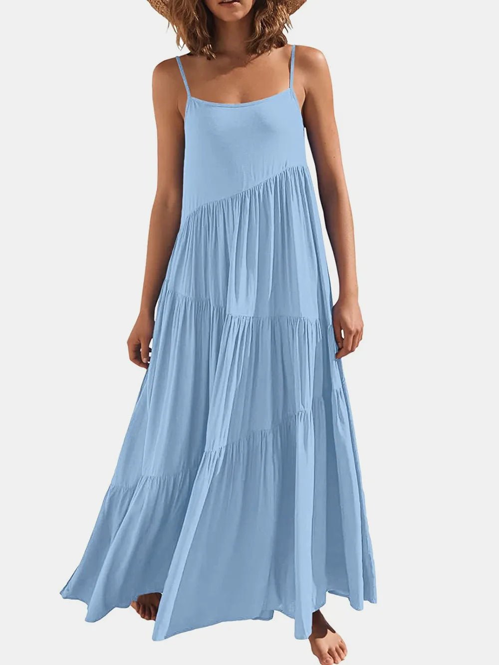 Full Size Ruched Tiered Spaghetti Strap Dress - Salt & Stone