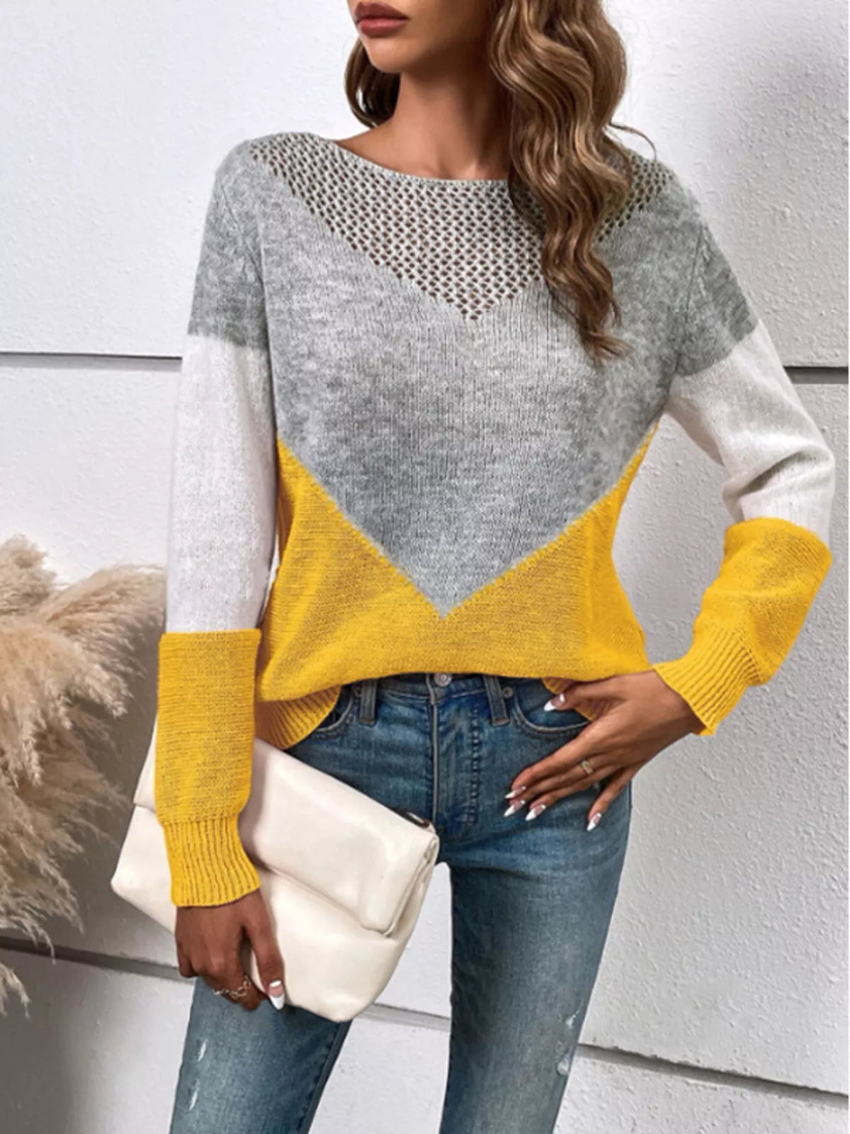 Openwork Color Block Sweater - Salt & Stone