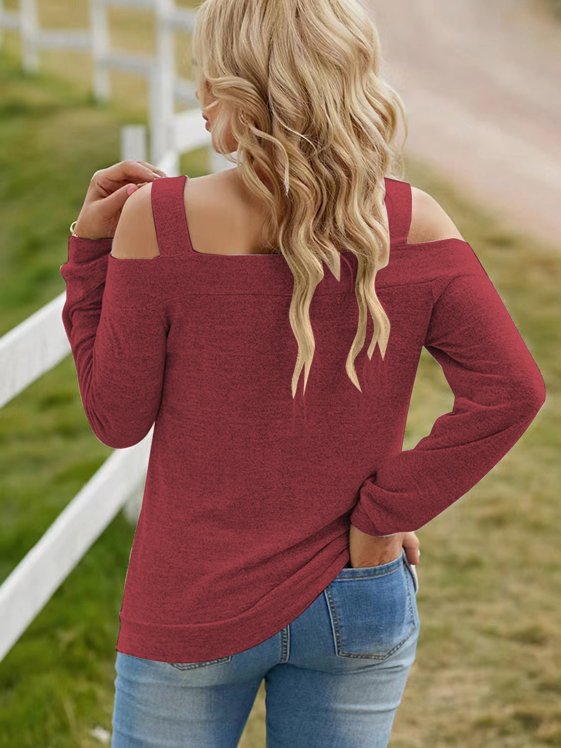 Full Size Cutout Cold Shoulder Blouse - Salt & Stone