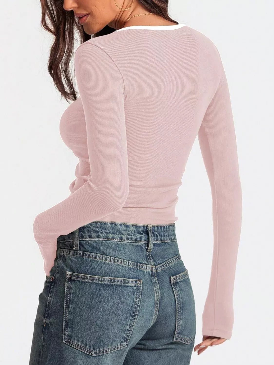 Contrast Trim Long Sleeve Top - Salt & Stone