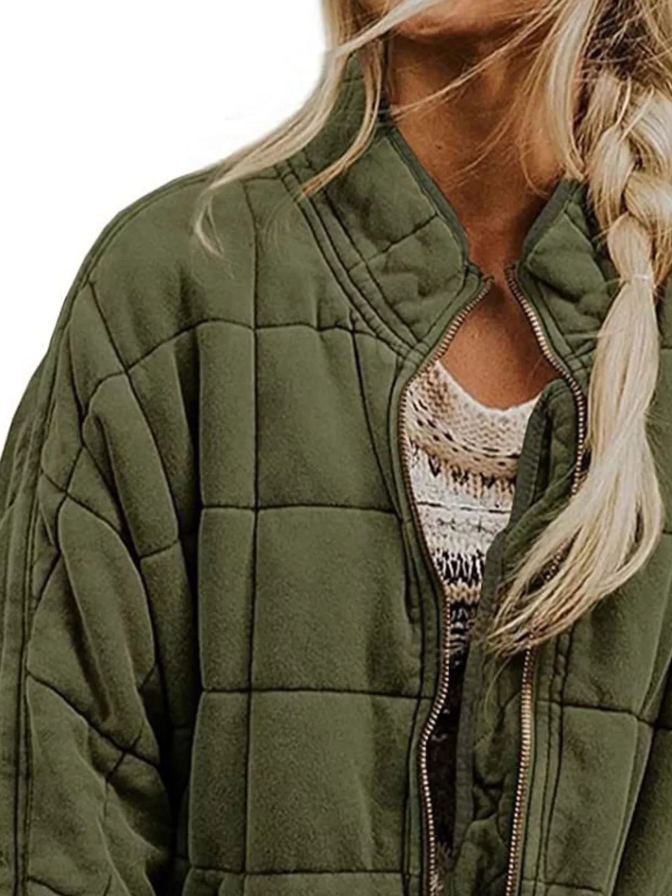 Full Size Zip Up Quilted Bomber Jacket Plus Size - Salt & Stone