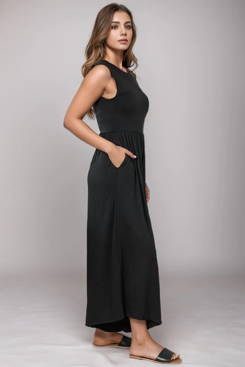 Round Neck Sleeveless Jumpsuit with Pockets - Salt & Stone