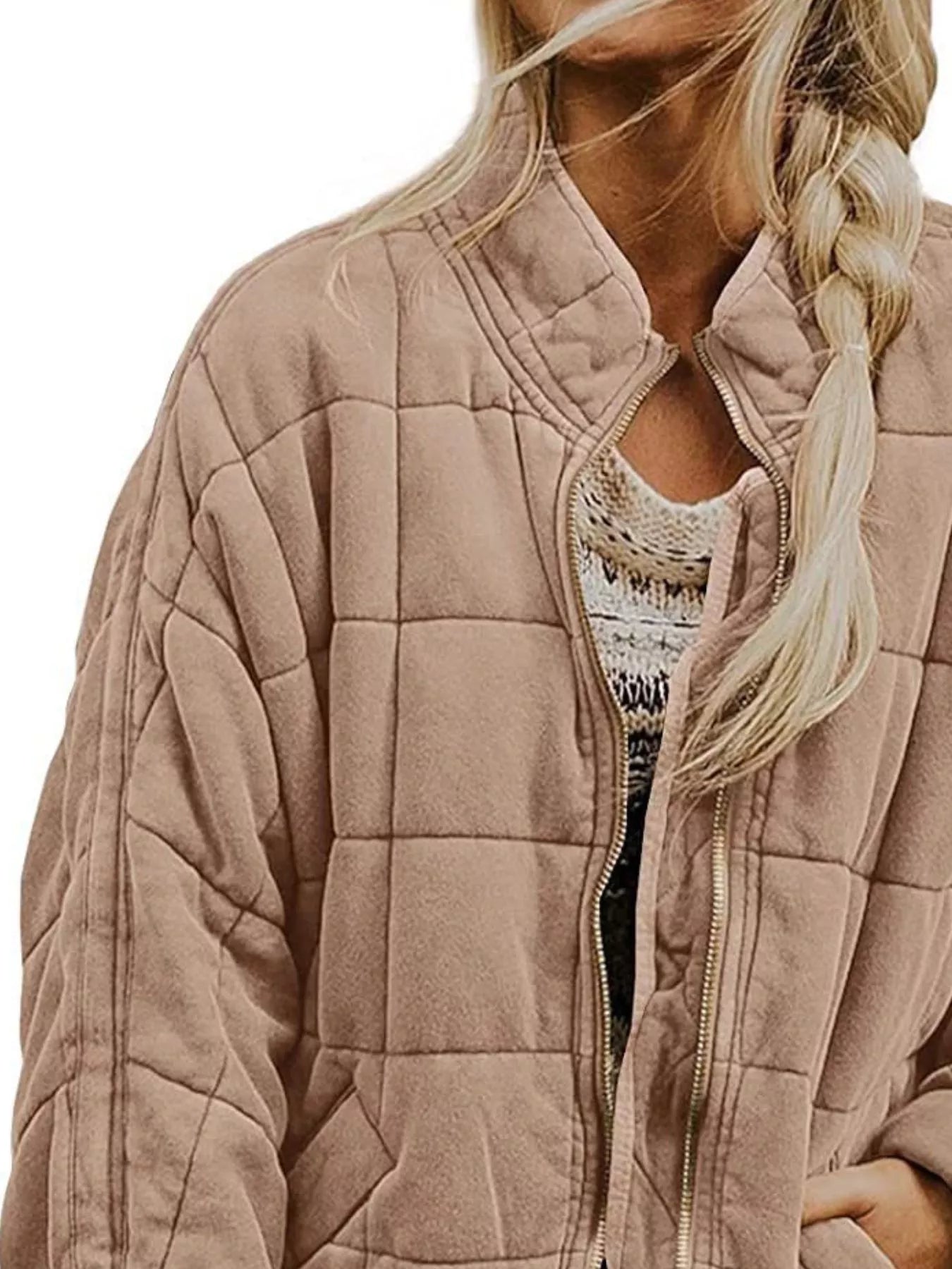 Full Size Zip Up Quilted Bomber Jacket Plus Size - Salt & Stone