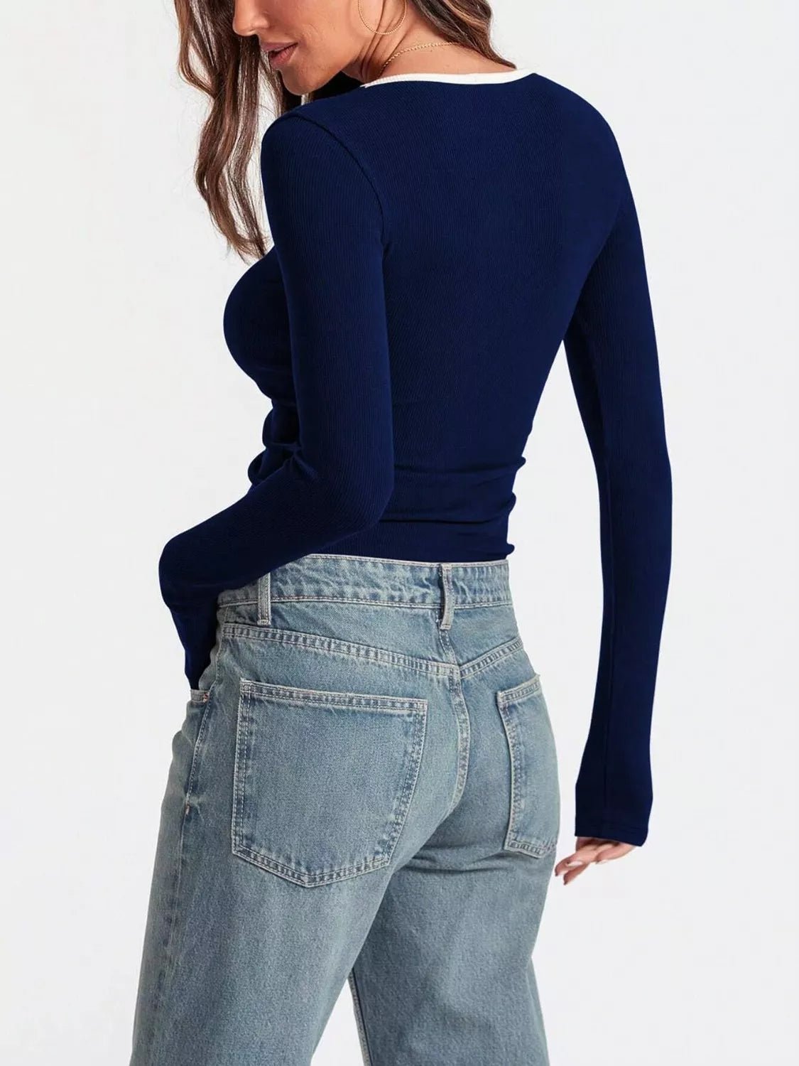 Contrast Trim Long Sleeve Top - Salt & Stone