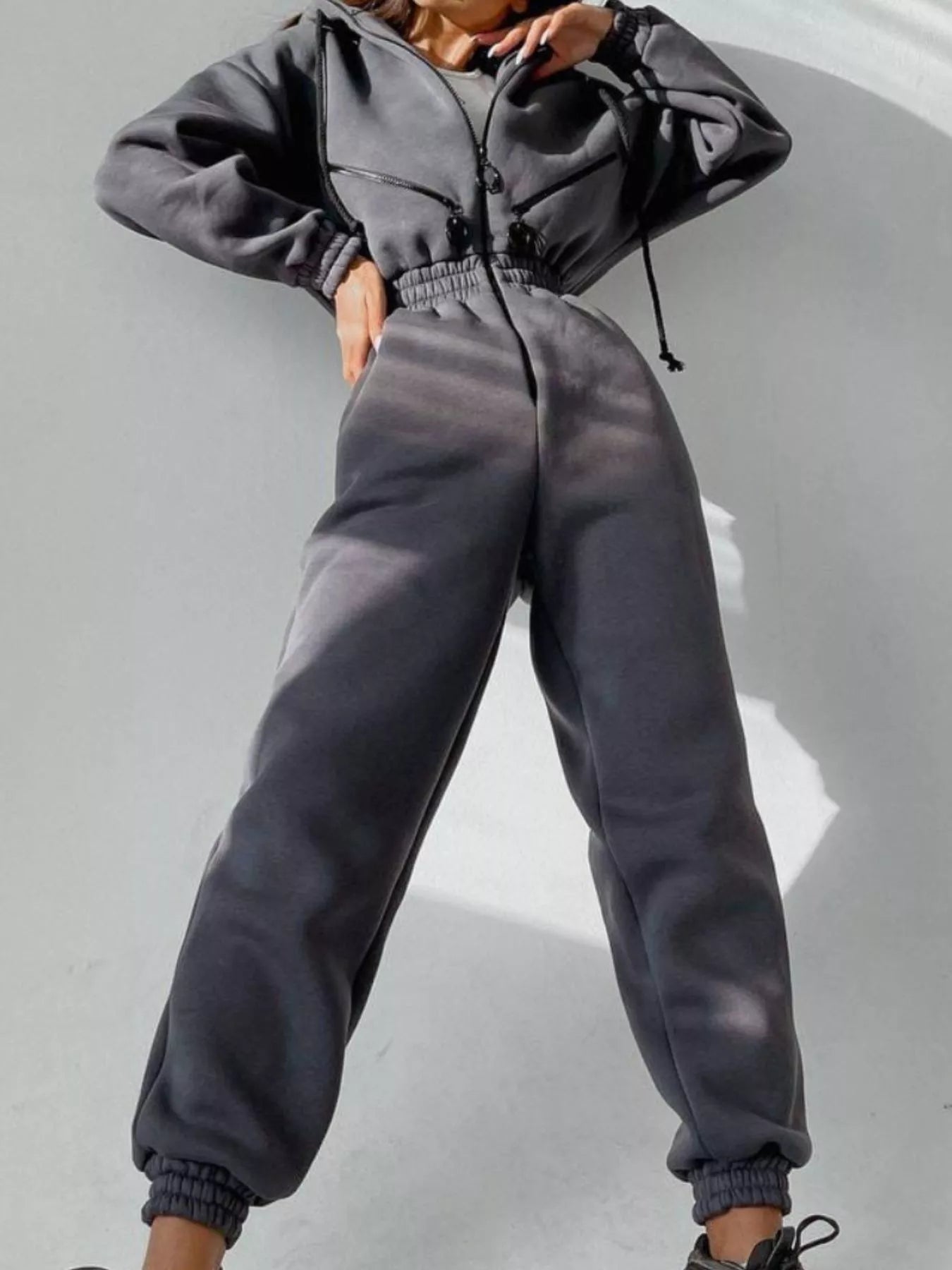 Hooded Zip - Up Long Sleeve Jumpsuit - Salt & Stone