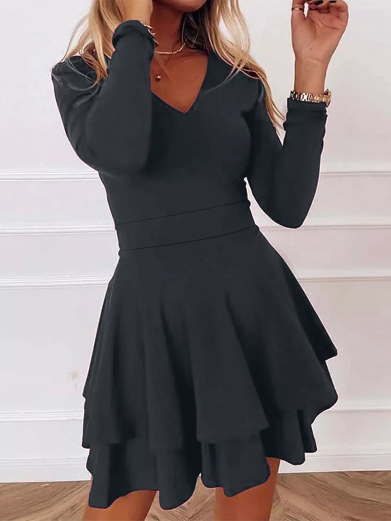 V - Neck Layered Ruffle Mini Dress - Salt & Stone