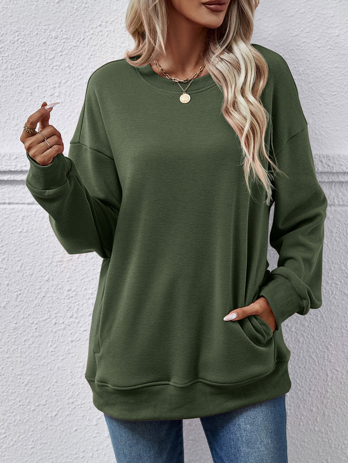 Dropped Shoulder Sweatshirt with Pockets - Salt & Stone