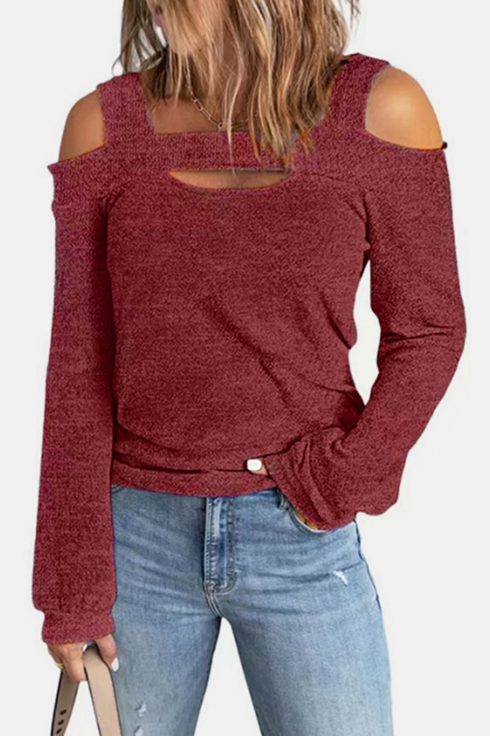 Full Size Cutout Cold Shoulder Blouse - Salt & Stone