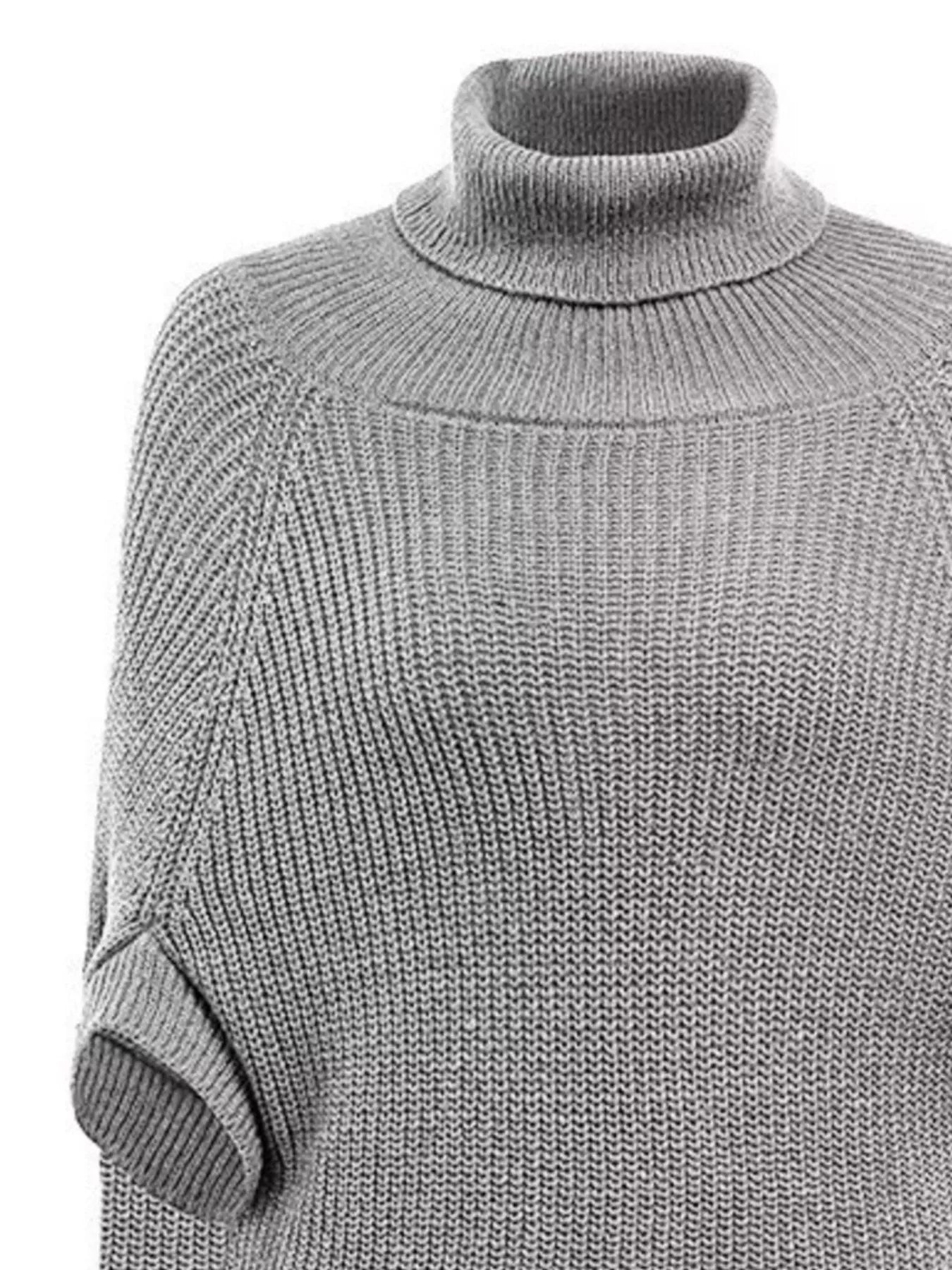 Full Size Turtleneck Knitted Cape Sweater Plus Size - Salt & Stone