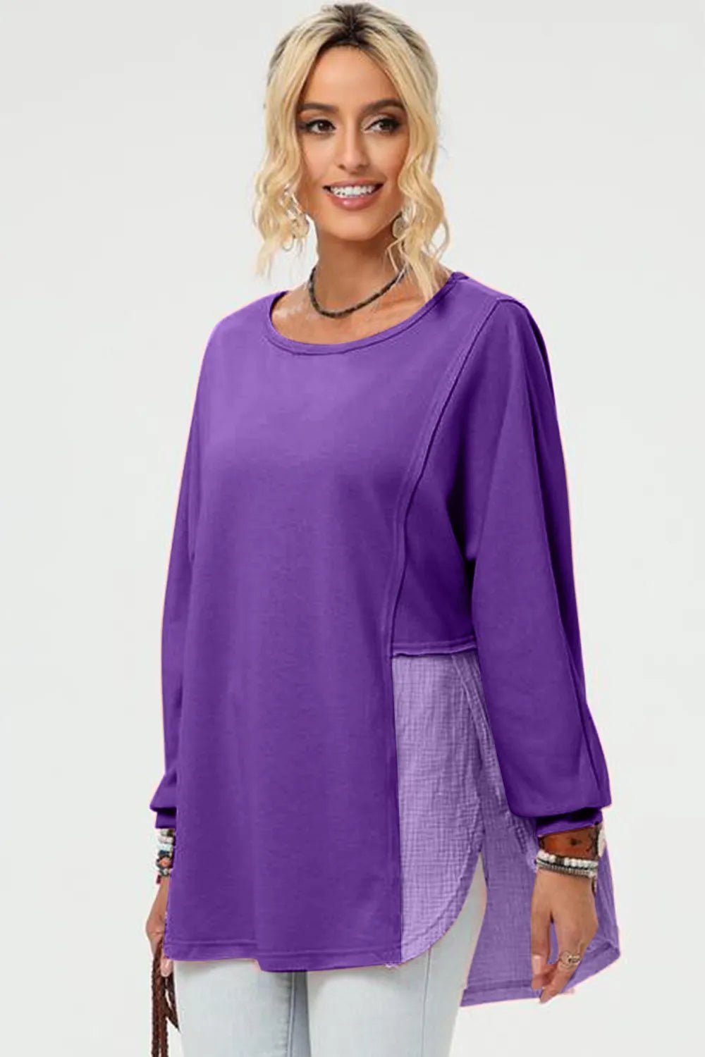 Double Take Full Size Long Sleeve High - Low T-Shirt - Salt & Stone