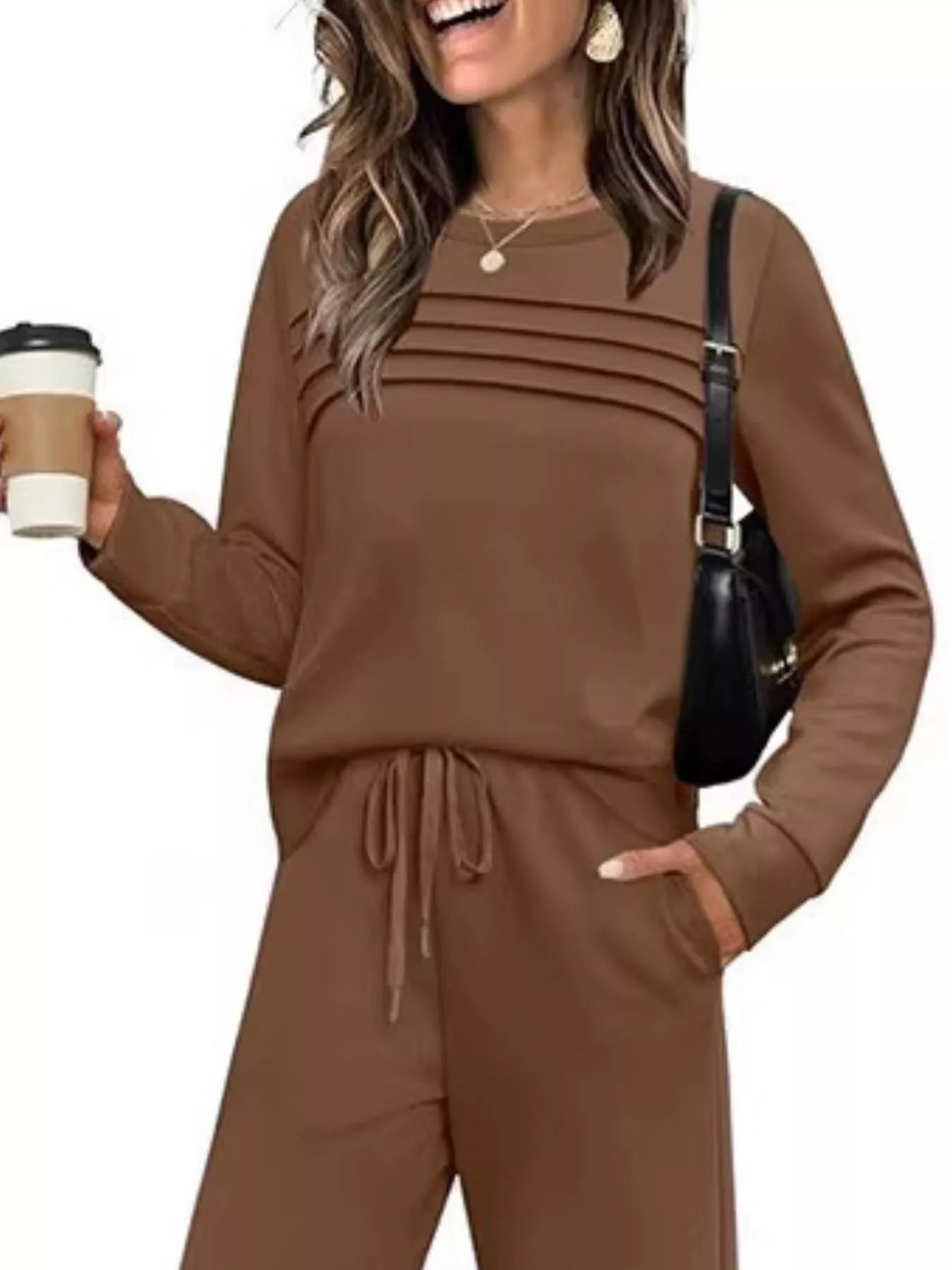 Full Size Long Sleeve Round Neck Top and Pants Set Plus Size - Salt & Stone