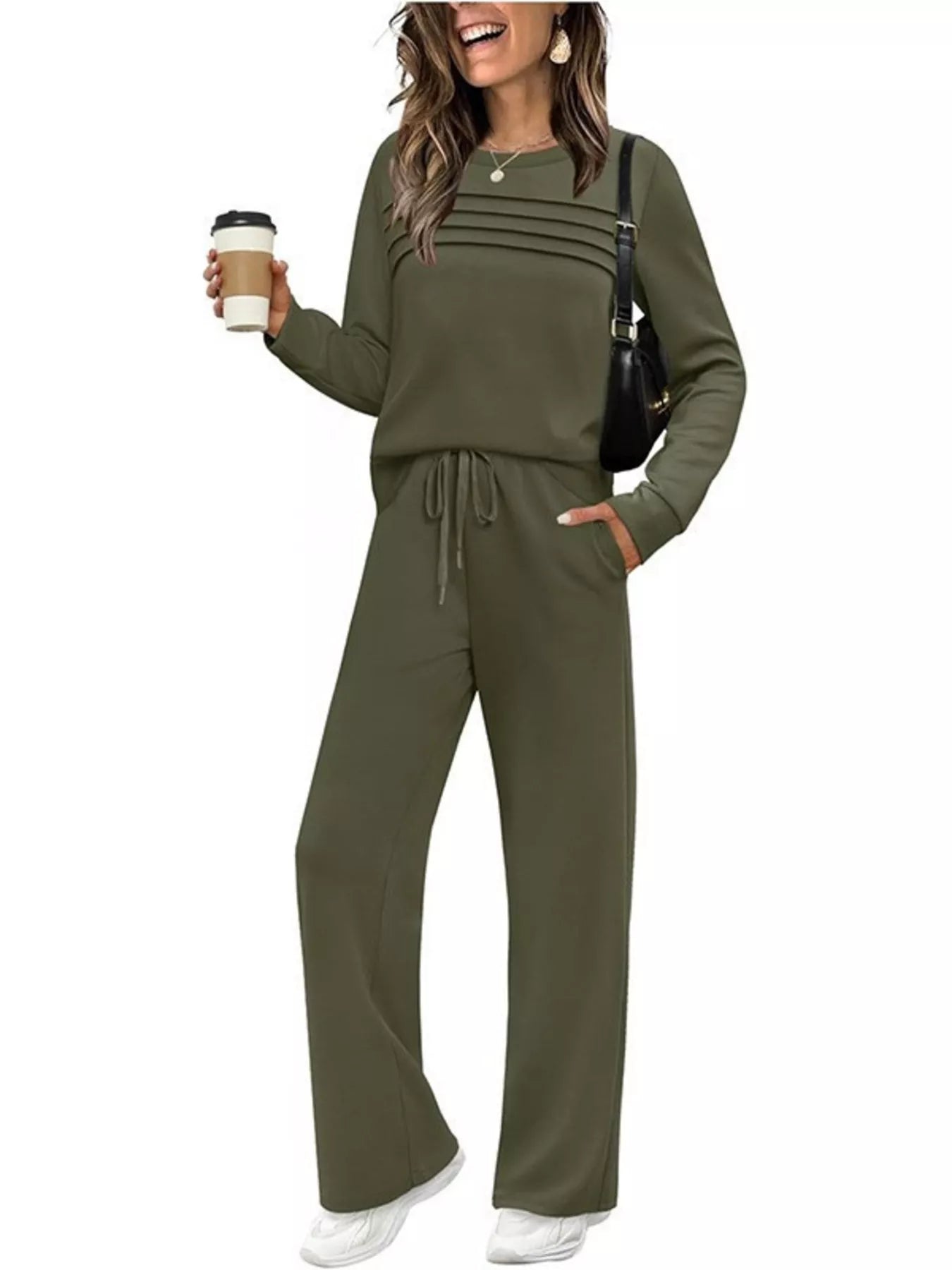 Full Size Long Sleeve Round Neck Top and Pants Set Plus Size - Salt & Stone