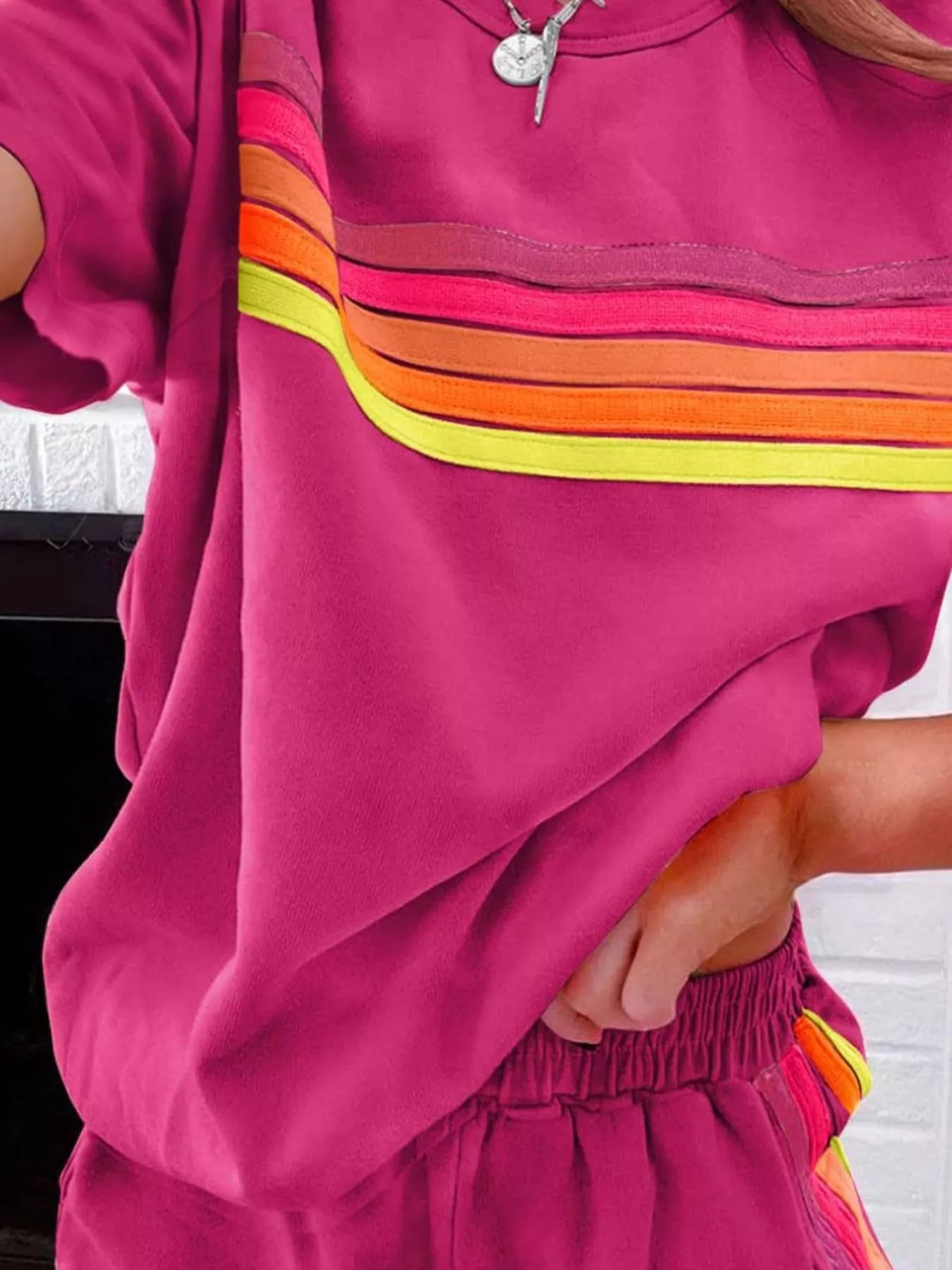 Rainbow Striped Round Neck Top and Shorts Set - Salt & Stone