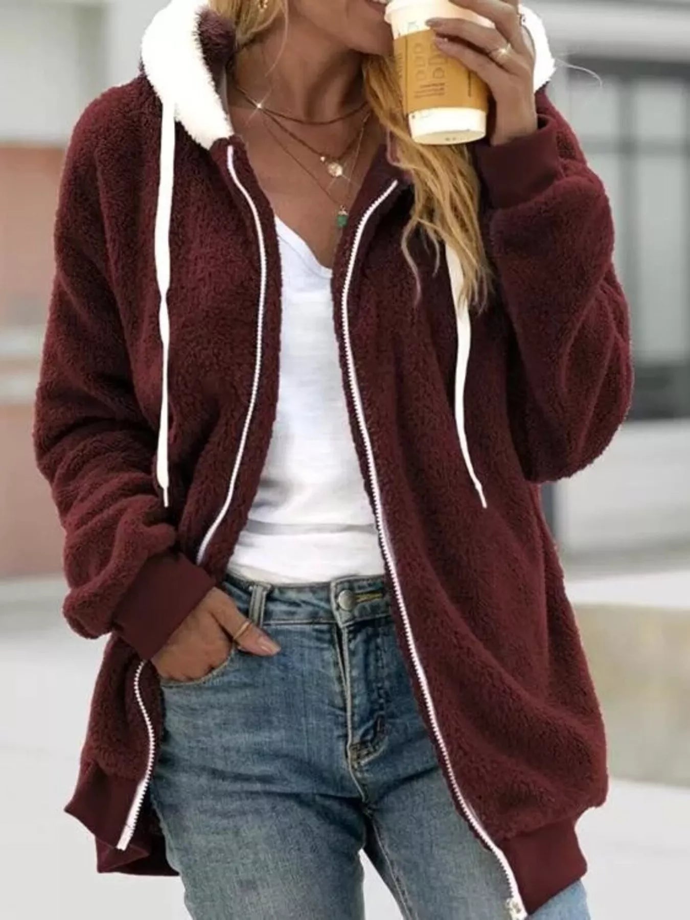 Full Size Cozy Fleece Zip - Up Hooded Jacket Plus Size - Salt & Stone