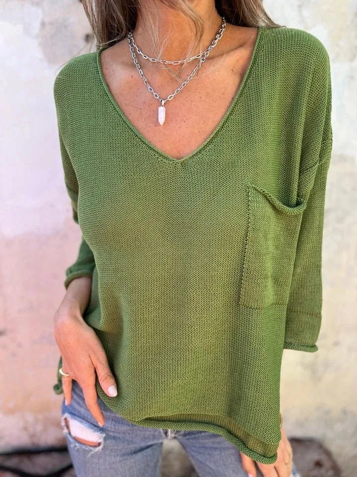 Full Size Casual V - Neck Knit Sweater Plus Size - Salt & Stone