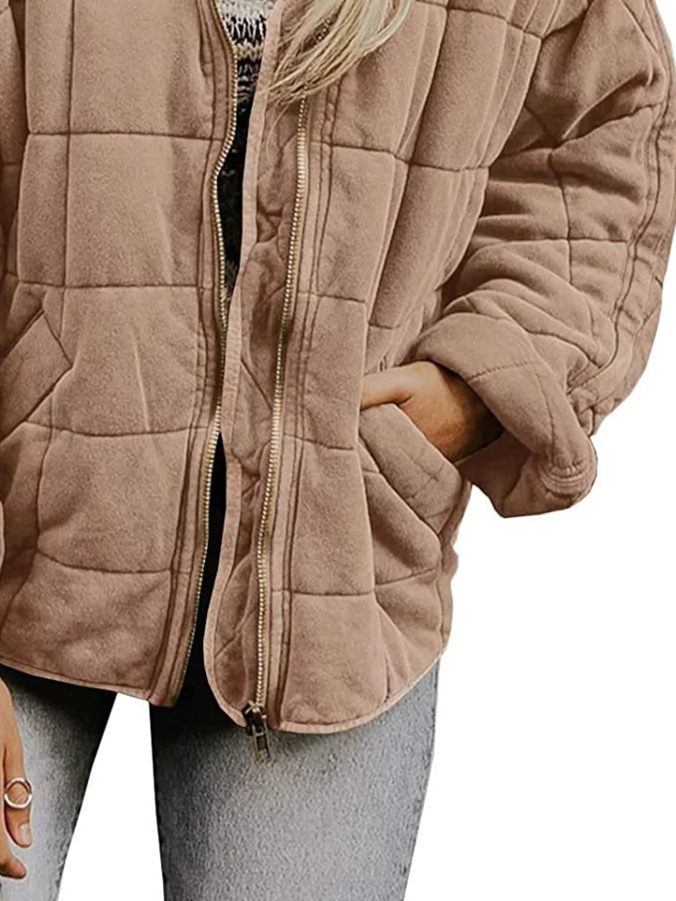 Full Size Zip Up Quilted Bomber Jacket Plus Size - Salt & Stone
