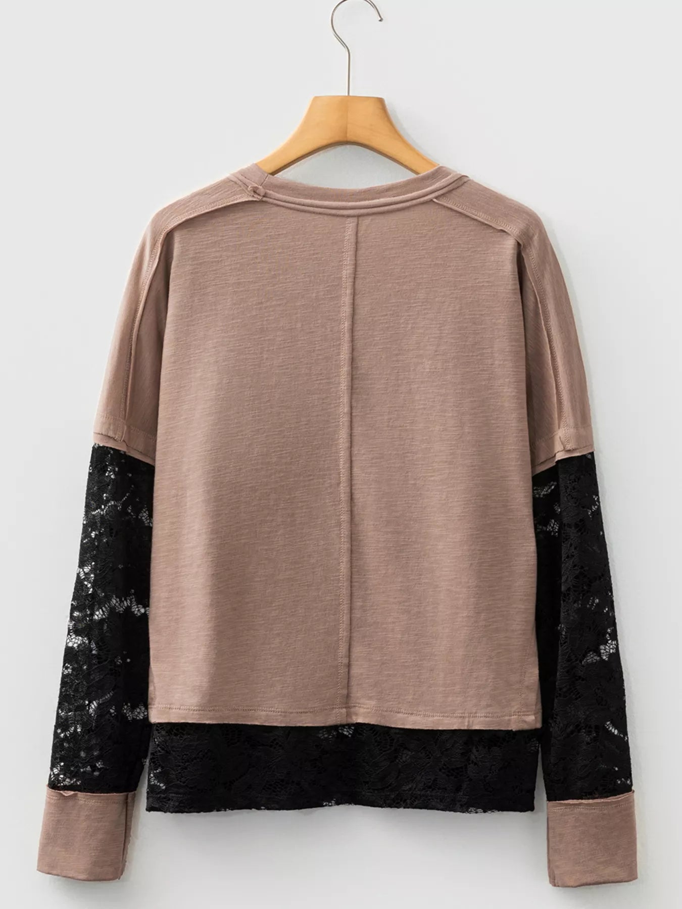Sheer Lace Patchwork Casual Long Sleeve Tee - Salt & Stone