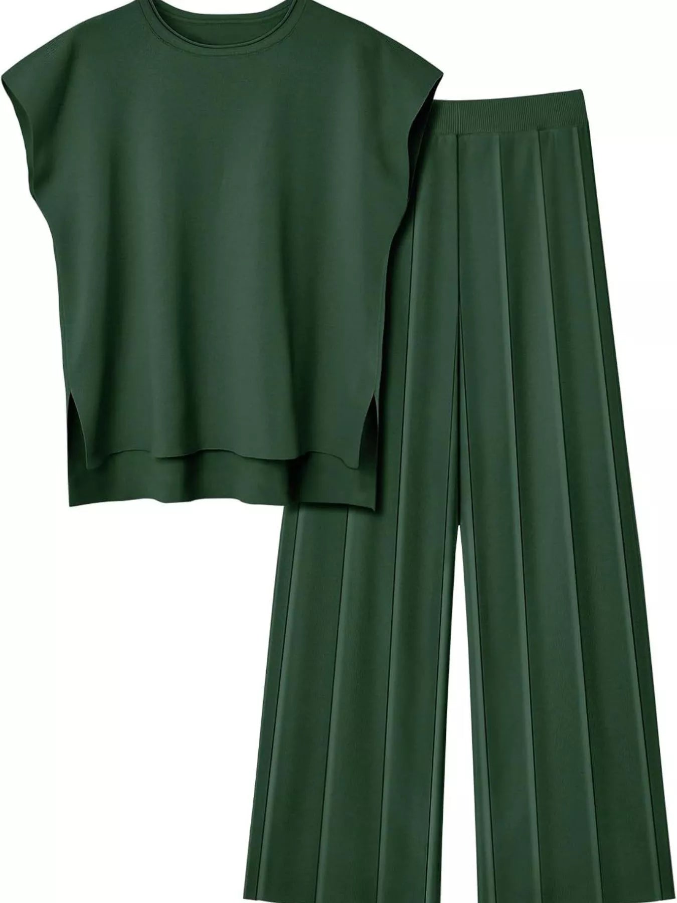 Casual Solid Color Cap Sleeve Top and Pants Knit Set - Salt & Stone