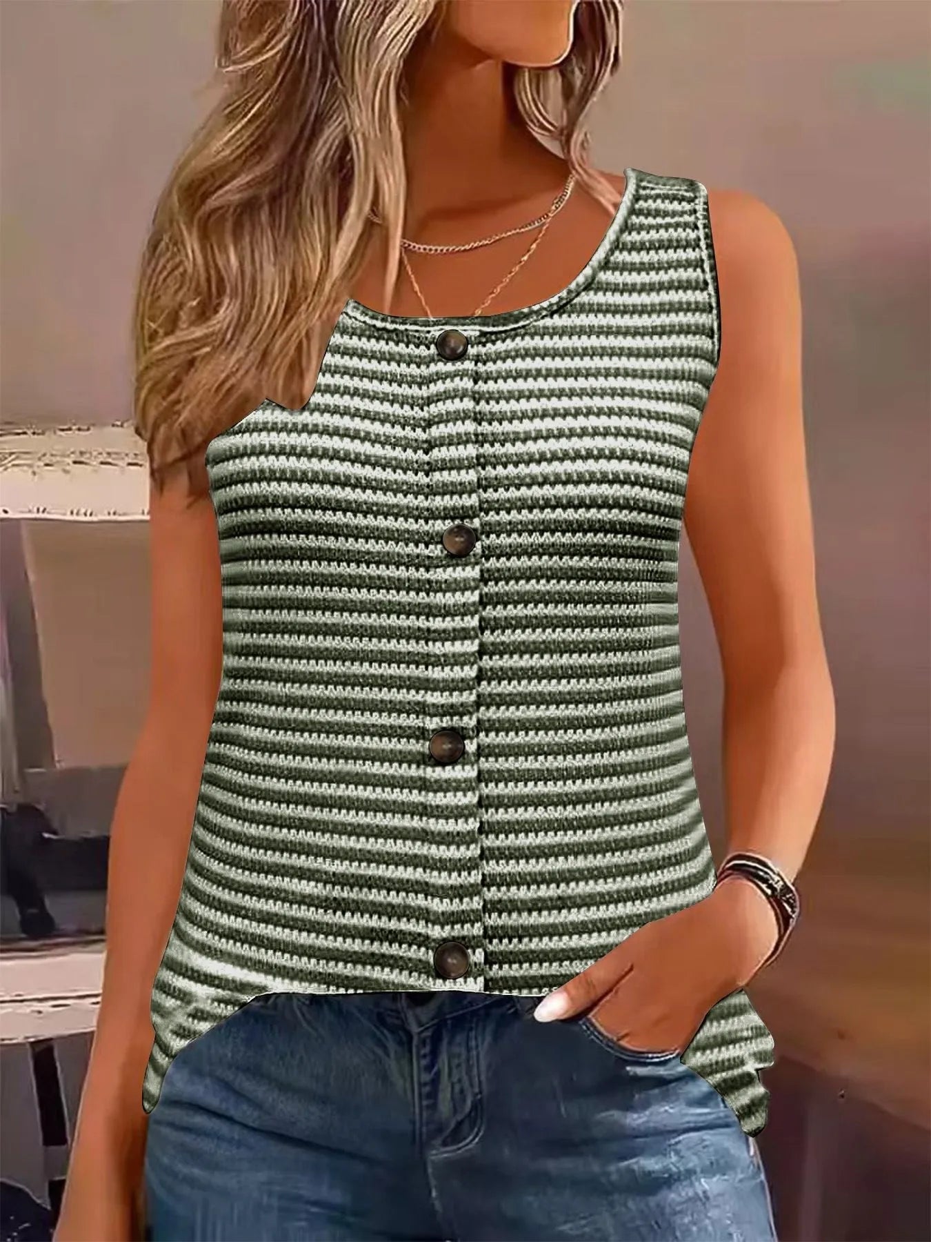 Striped Round Neck Tank Top - Salt & Stone