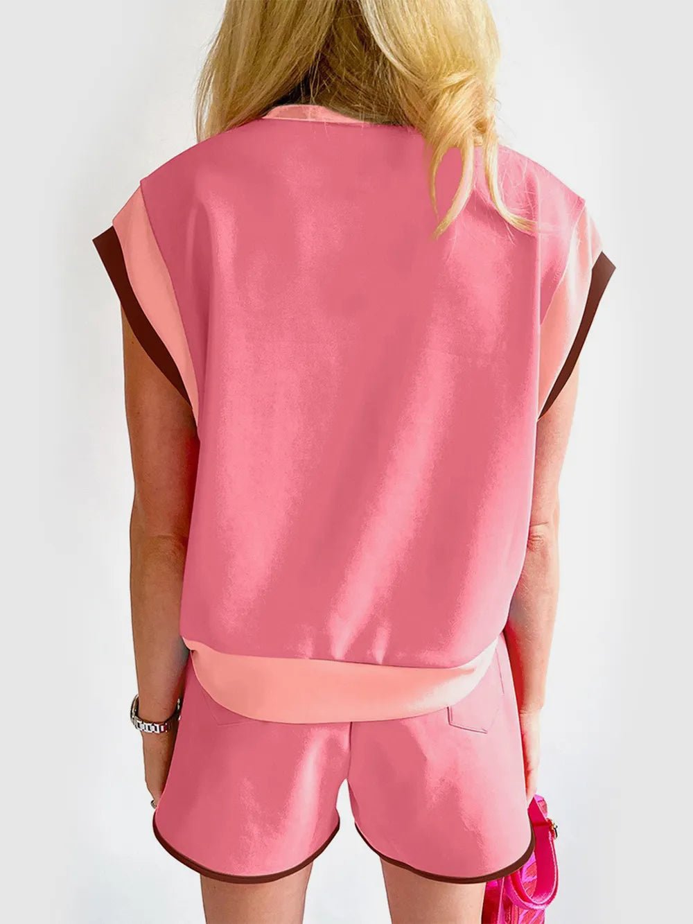 Contrast Round Neck Top and Shorts Set - Salt & Stone