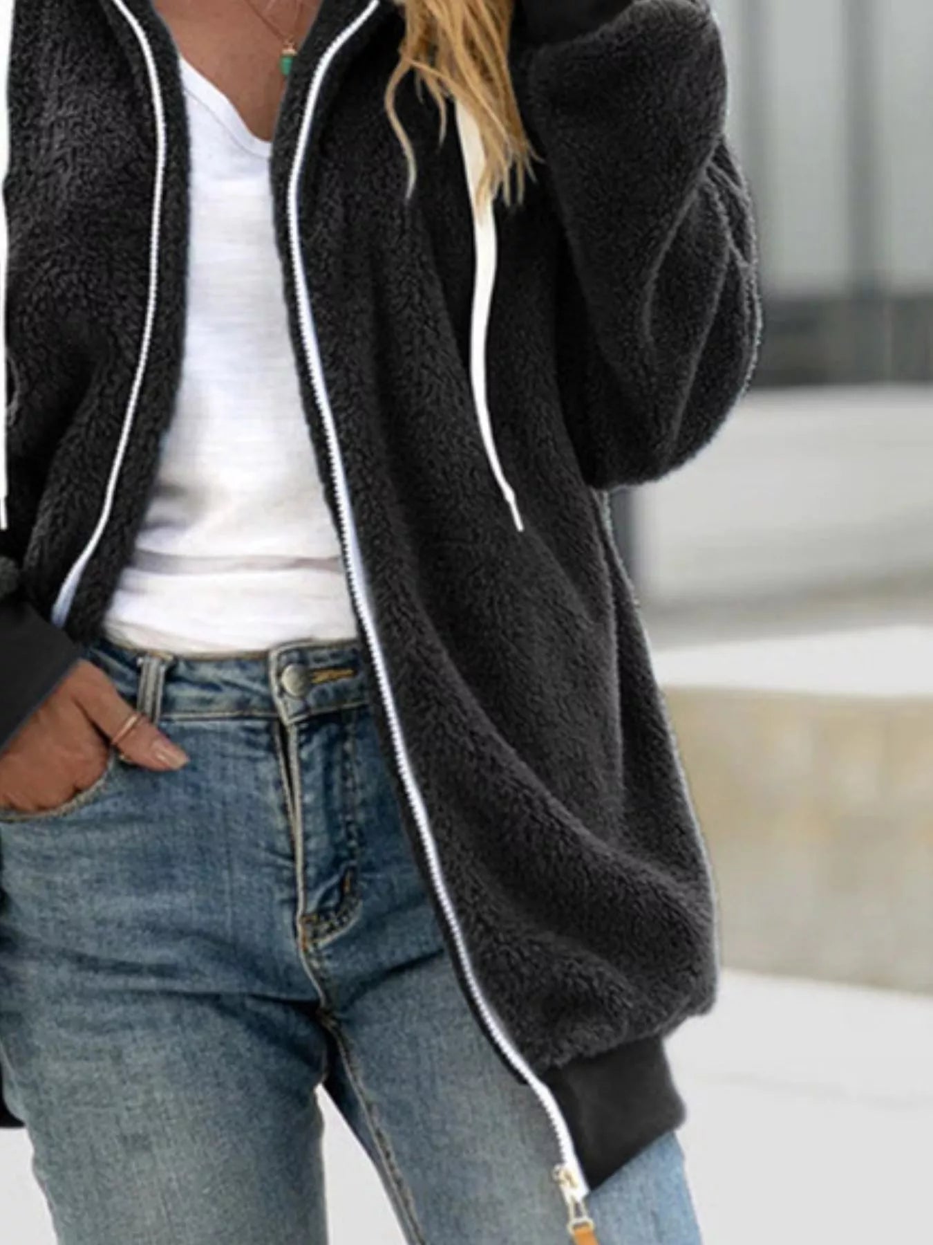 Full Size Cozy Fleece Zip - Up Hooded Jacket Plus Size - Salt & Stone