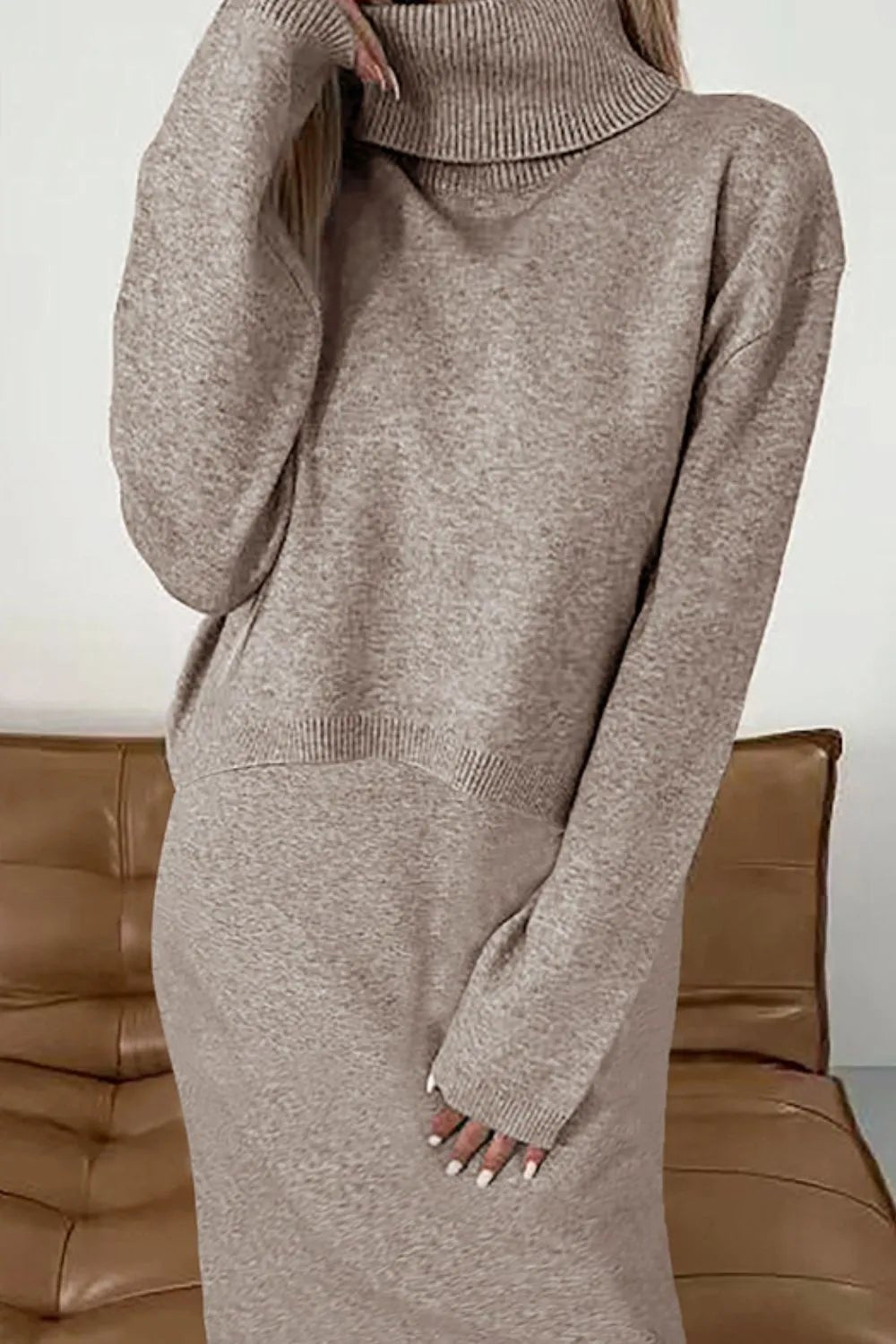 Turtleneck Dropped Shoulder Sweater and Dress Sweater Set - Salt & Stone