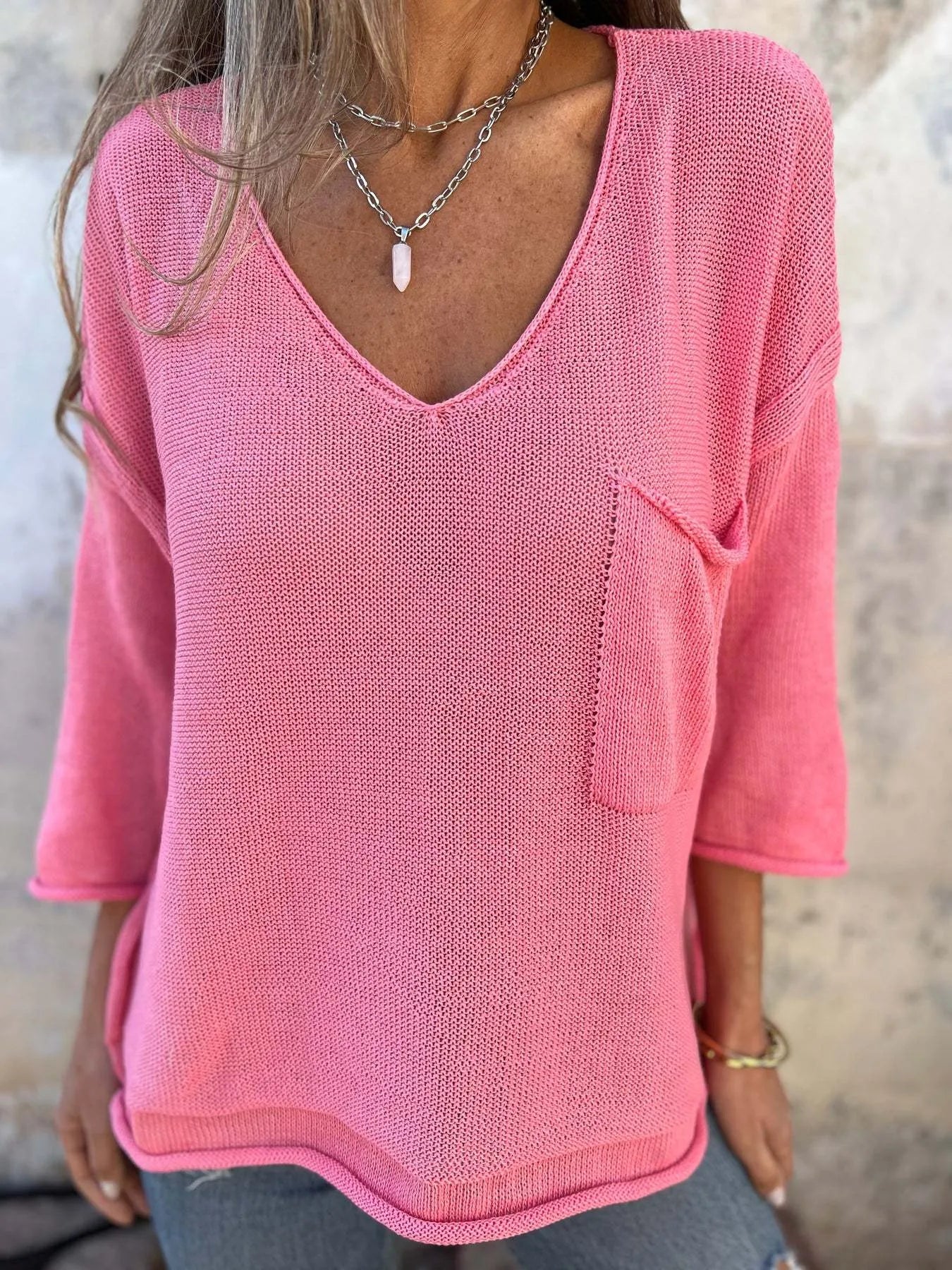 Full Size Casual V - Neck Knit Sweater Plus Size - Salt & Stone