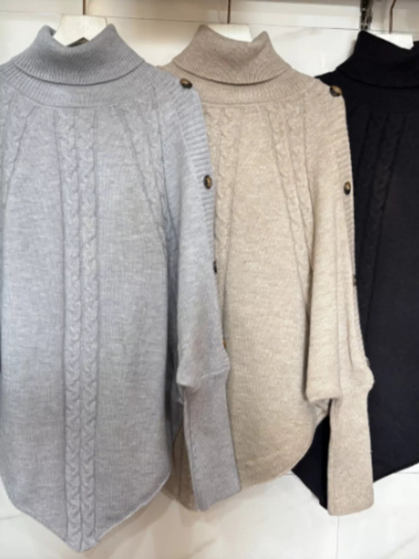 Cable Knit Turtleneck Cape Sweater - Salt & Stone