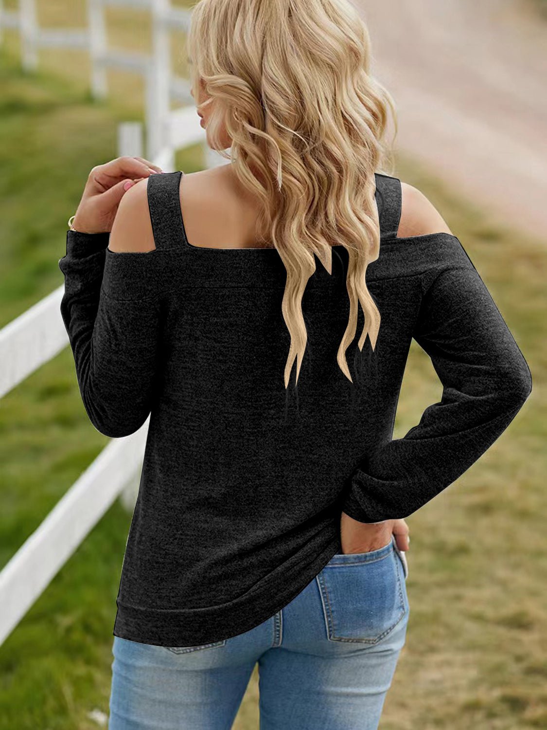 Full Size Cutout Cold Shoulder Blouse - Salt & Stone