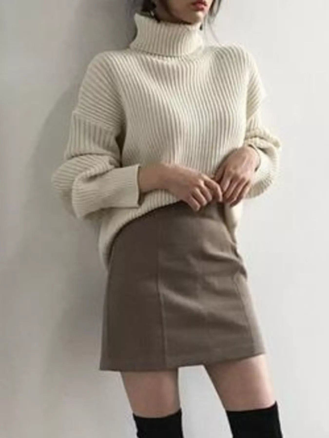 Full Size Oversized Turtleneck Ribbed Knit Sweater Plus Size - Salt & Stone