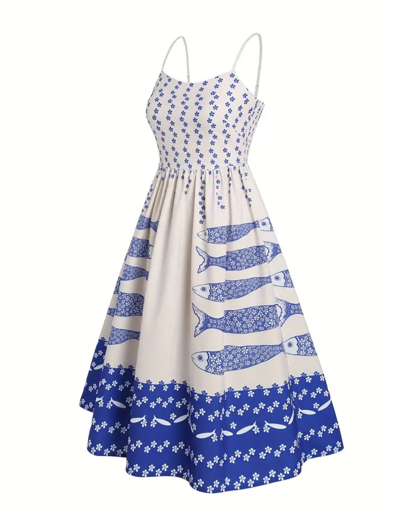 Sardine Print Spaghetti Strap Midi Dress - Salt & Stone
