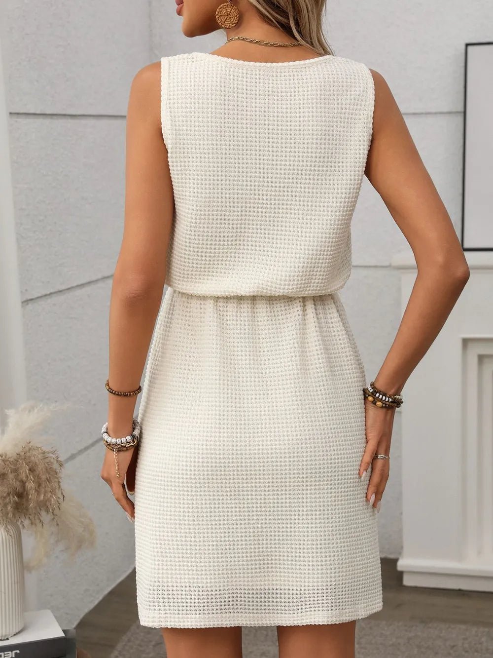 Waffle - Knit Drawstring Mini Tank Dress - Salt & Stone