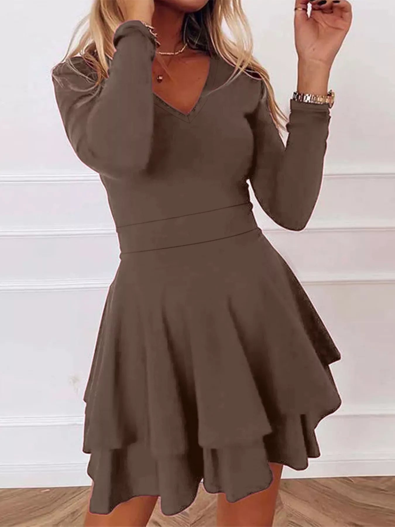 V - Neck Layered Ruffle Mini Dress - Salt & Stone