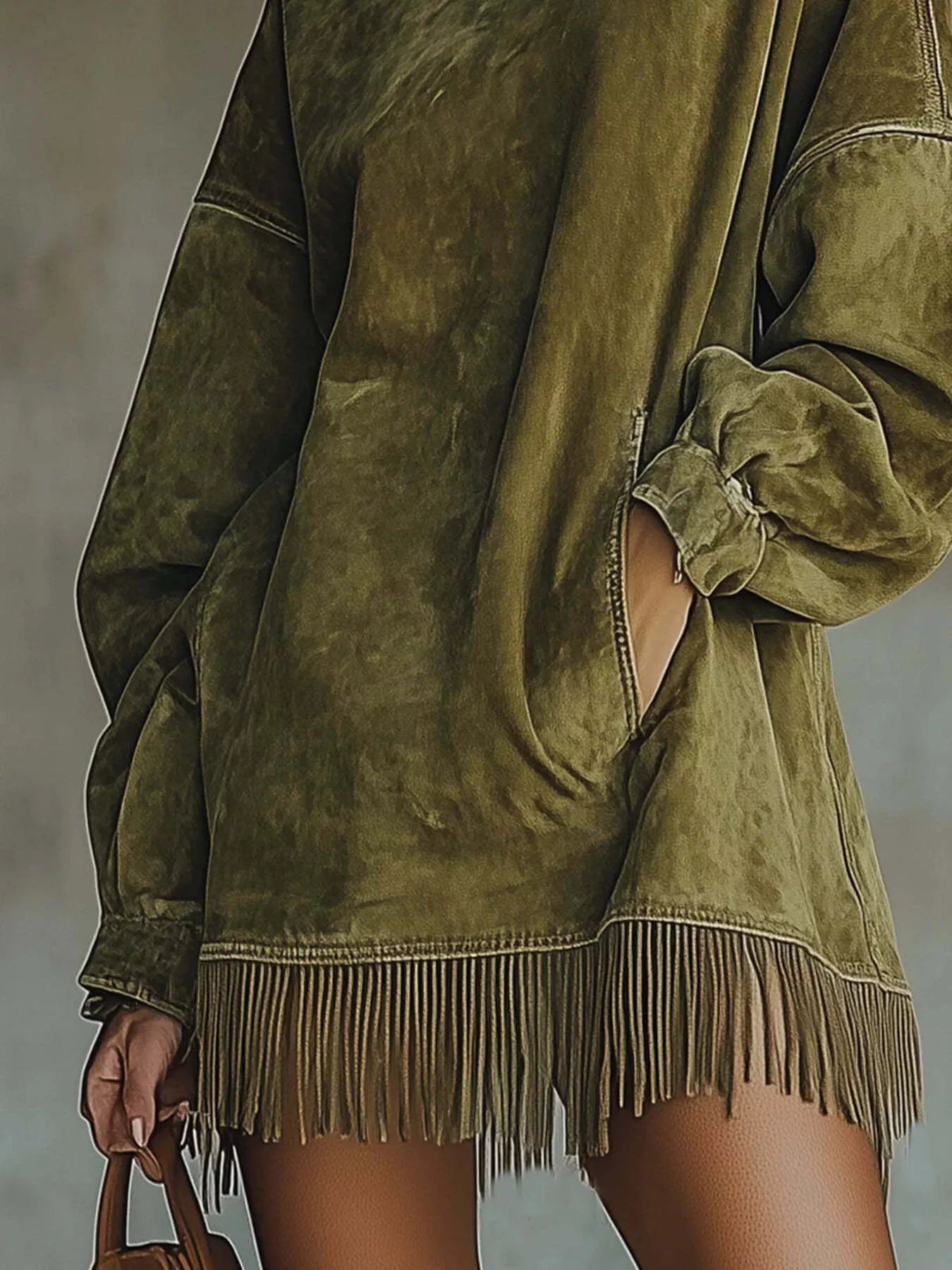 Fringe Turtleneck Long Sleeve Dress - Salt & Stone