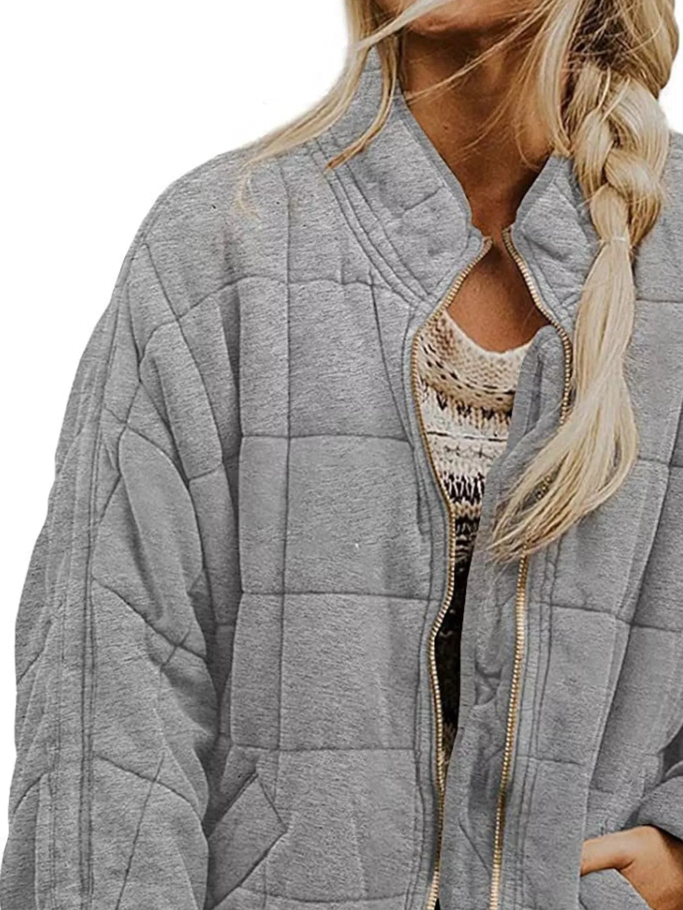 Full Size Zip Up Quilted Bomber Jacket Plus Size - Salt & Stone