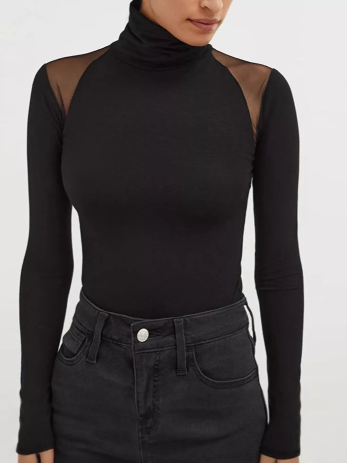 Mesh Shoulder Turtleneck Bodysuit - Salt & Stone