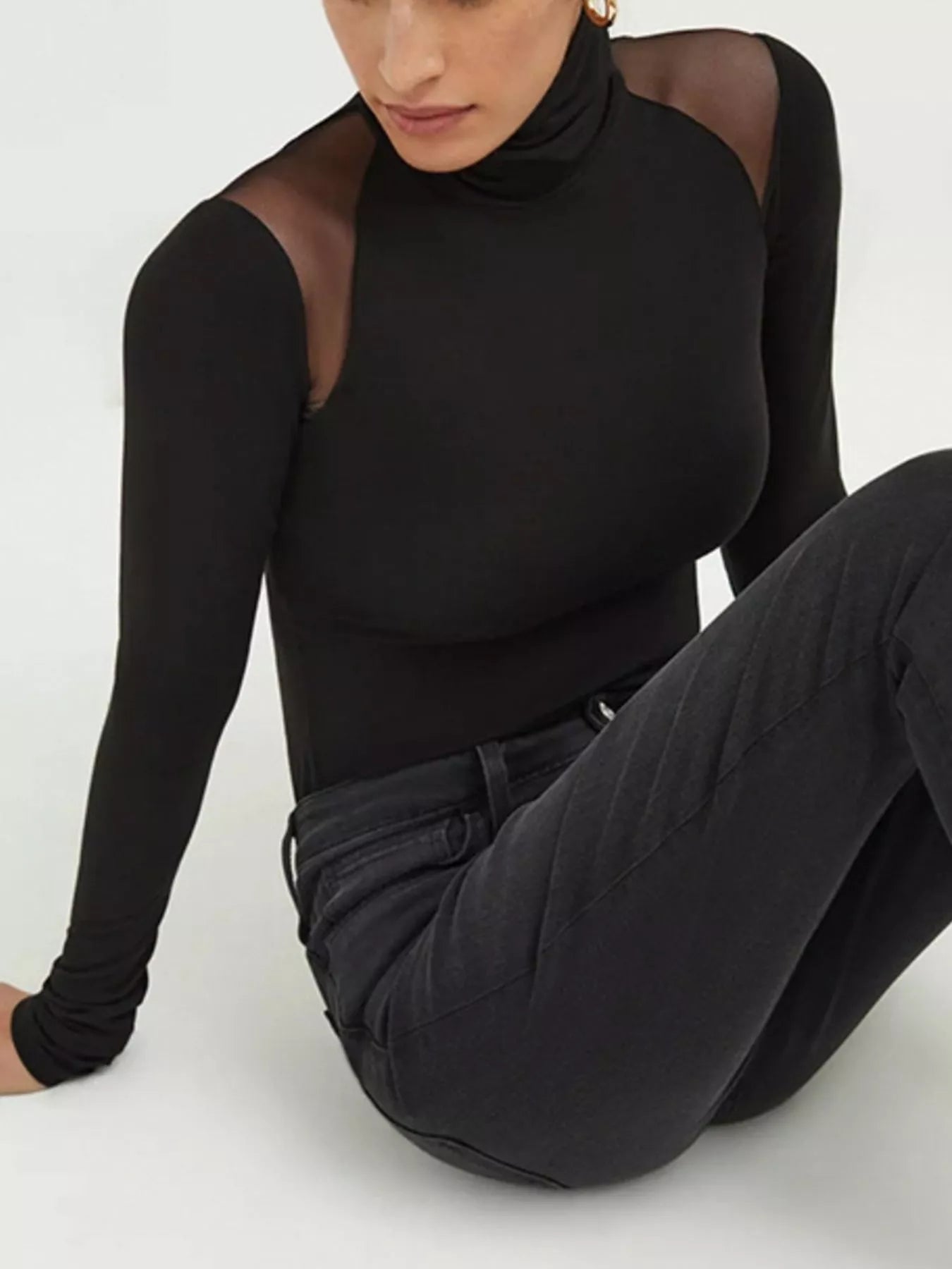 Mesh Shoulder Turtleneck Bodysuit - Salt & Stone