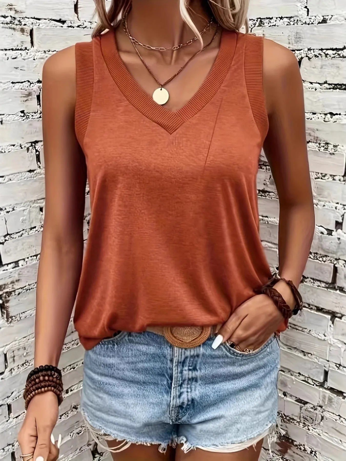 Breathable V-Neck Ribbed Tank Top