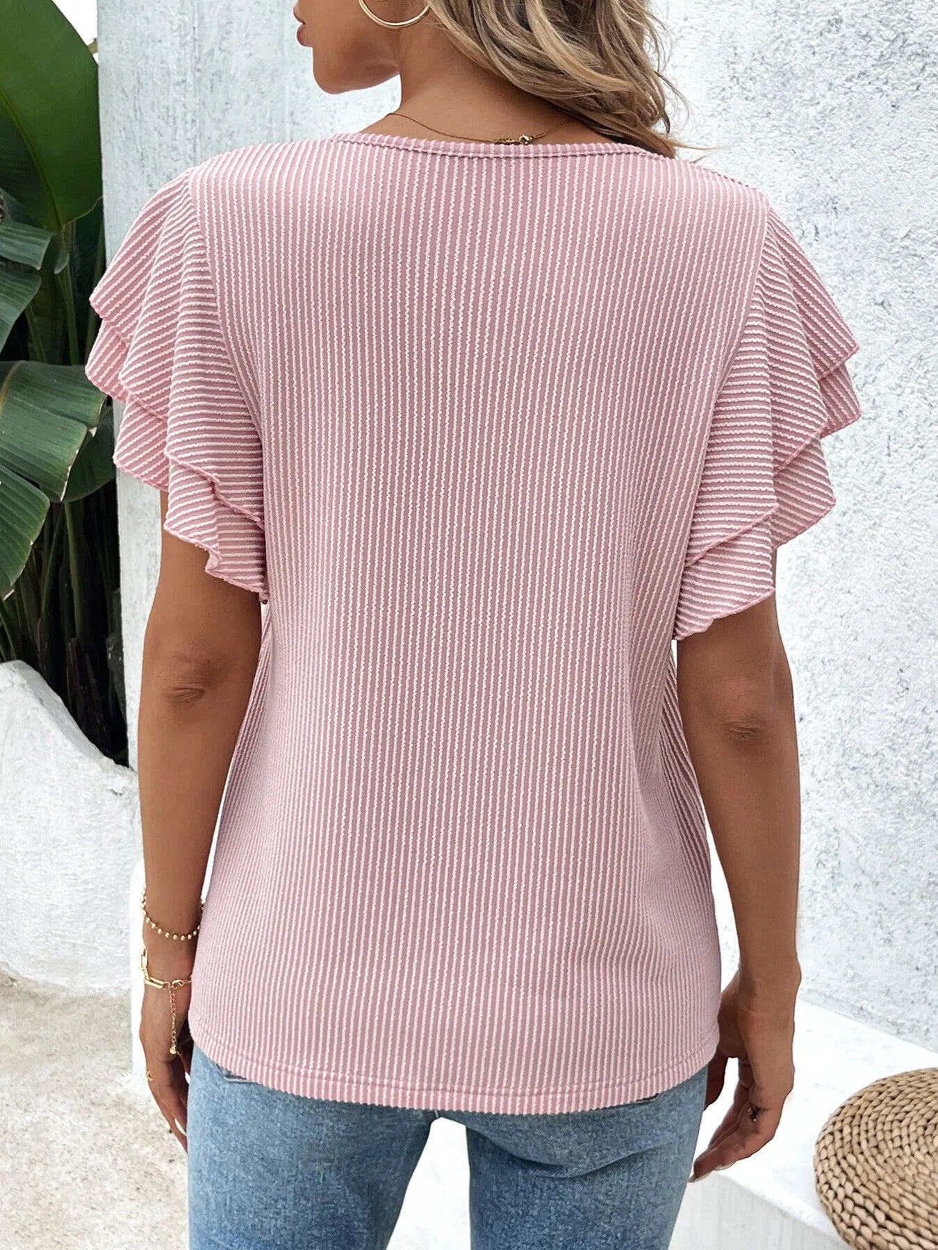 Ribbed Flutter Sleeve T-Shirt - Salt & Stone