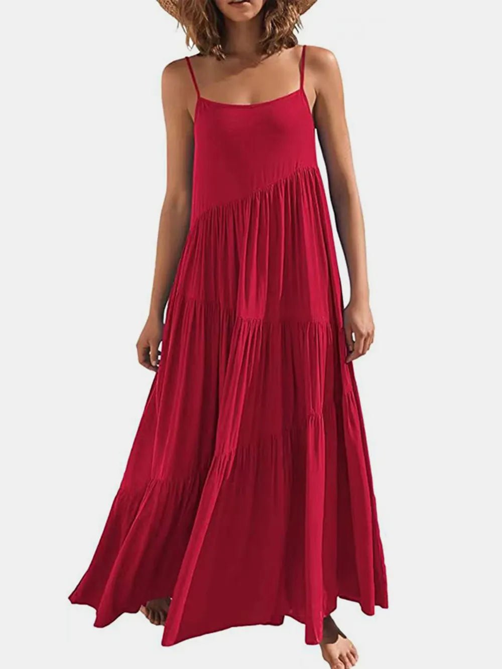 Full Size Ruched Tiered Spaghetti Strap Dress - Salt & Stone