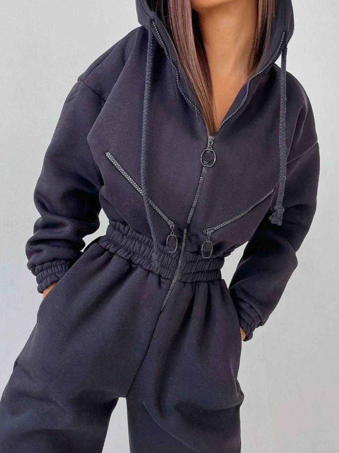 Hooded Zip - Up Long Sleeve Jumpsuit - Salt & Stone