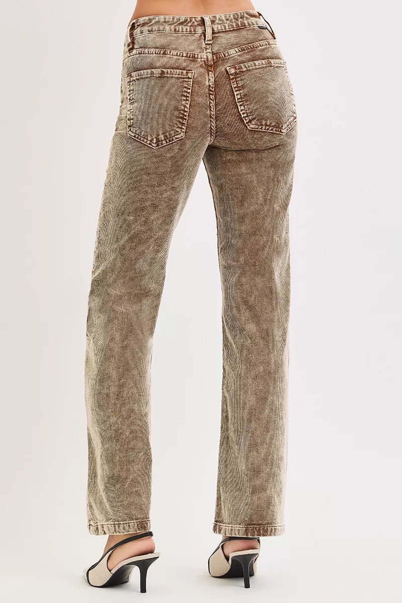 RISEN Tummy Control Mid Rise Straight Leg Corduroy Pants - Salt & Stone