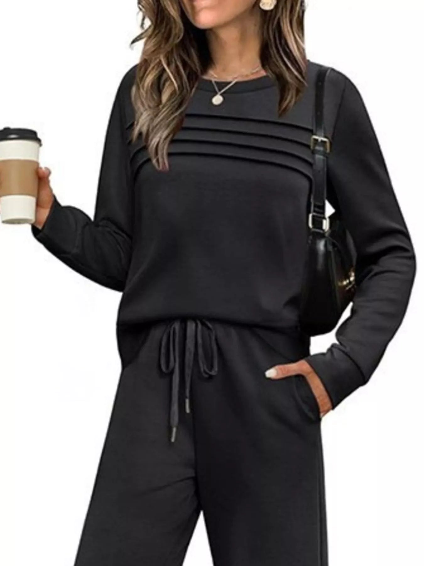 Full Size Long Sleeve Round Neck Top and Pants Set Plus Size - Salt & Stone